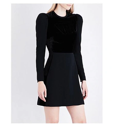 Elie Saab Juliet Velvet-panelled Crepe Mini Dress In Black