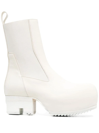 Rick Owens Beatle Platform Leather Chelsea Boots In Bianco