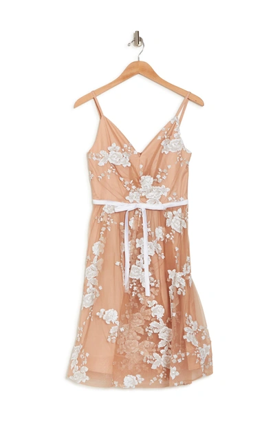 Calvin Klein Floral Sequin Lace Party Dress In White/buff
