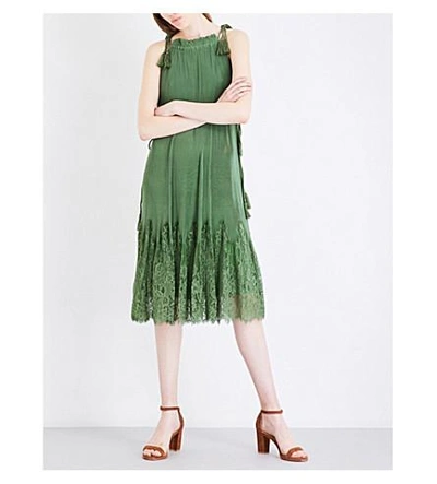 Whistles Lilian Pleated Lace And Chiffon Dress In Green