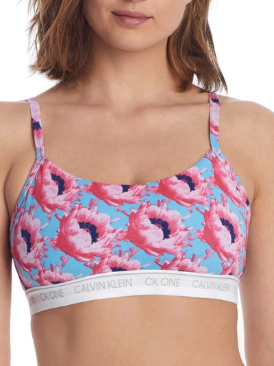Calvin Klein Ck One Unlined Cami Strap Bralette In Floral Print-multi In Prosper Floral Print - Pink Smoothie