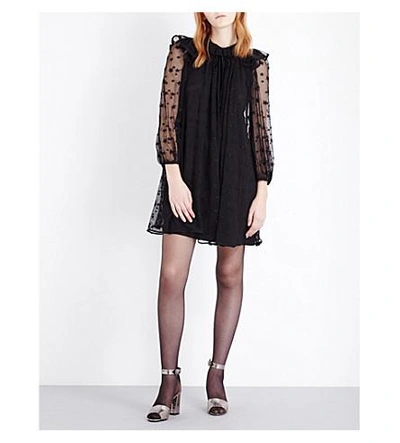 Claudie Pierlot Rougegorge Embroidered Mesh Dress In Noir