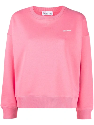 Red Valentino Rear Ruffle Applique Ribbed Logo Sweatshirt In Pink