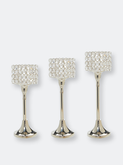 Vibhsa Hurricane Candle Holders Set Of 3 In Silver