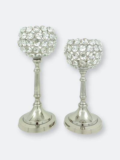 Vibhsa Hurricane Candle Holders Set Of 2 In Silver