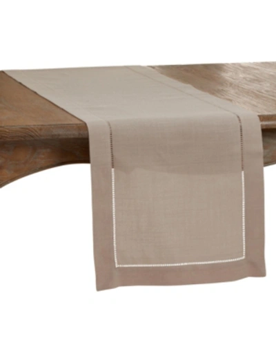 Saro Lifestyle Runner With Hemstitched Border In Taupe