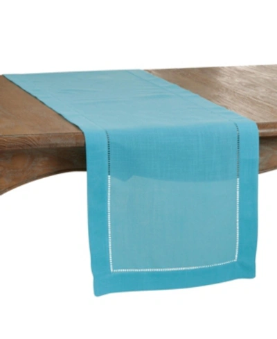 Saro Lifestyle Runner With Hemstitched Border In Turquoise