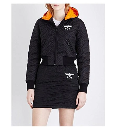 Boy London Hooded Cropped Quilted Jacket In Black