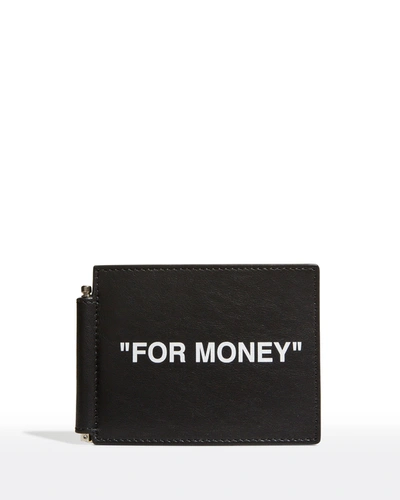 Off-white Men's Typographic Leather Money Clip Wallet In Black / White