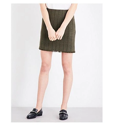 Claudie Pierlot Sand Tweed Mini Skirt In Kaki