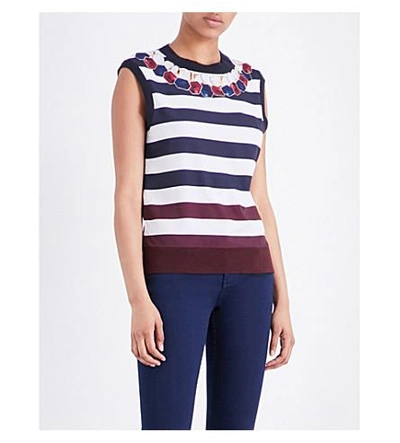 Ted Baker Sophai Jewel-pattern Crepe Top In Navy