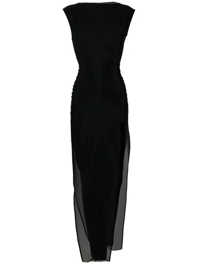 Rick Owens Black Ruched Collage Maxi Dress In Nero