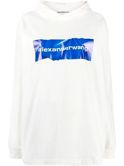 Alexander Wang Logo Print Long-sleeved Hoodie In 110 Snow White
