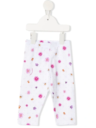 Monnalisa Babies' White Stretch-cotton Trousers In Bianco+lilla
