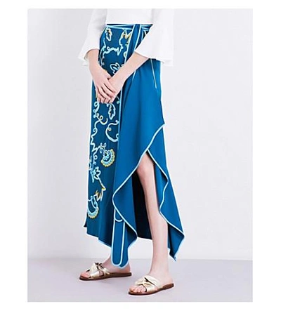 Peter Pilotto Embroidered Crepe Skirt In Teal