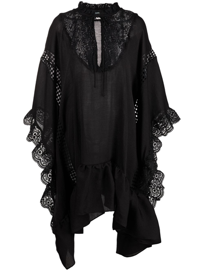 Cynthia Rowley Skyler Lace-trim Kaftan Dress In Black
