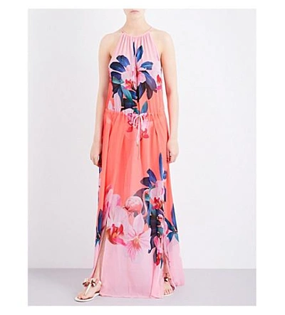 Ted Baker Sunara Floral Chiffon Cover-up In Straw