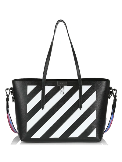 Off-white Diagonal Binder Clip Leather Shopper Bag In Black White