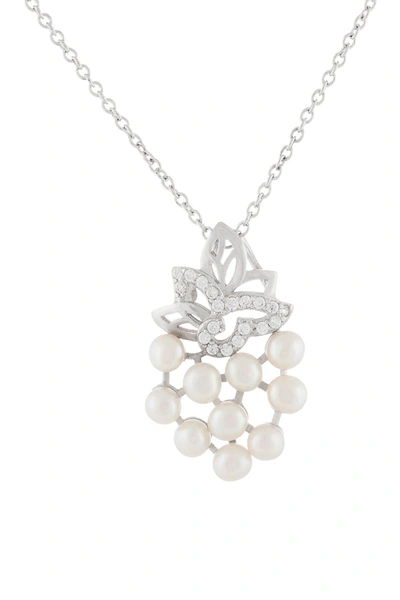 Splendid Pearls Sterling Silver 3-4mm Freshwater Micropearl & Cz Cluster Pendant Necklace In Natural White