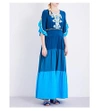 Peter Pilotto Tiered Embroidered Silk Crepe De Chine Gown In Blue