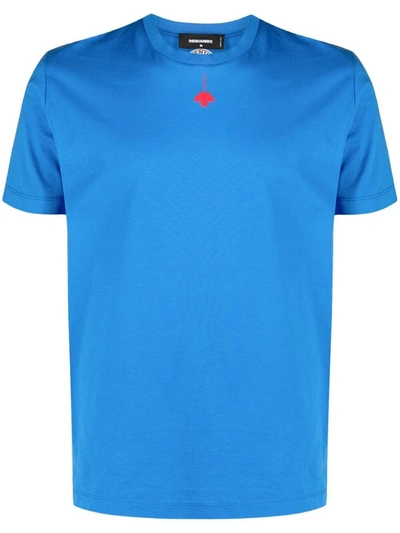 Dsquared2 Leaf Print Cotton Jersey T-shirt In Blue