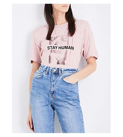 Ksubi Stay Human Cotton And Linen-blend T-shirt In Pink