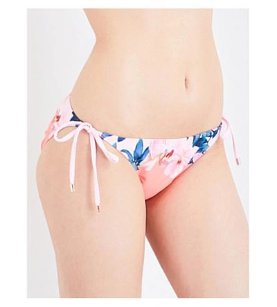 Ted Baker Silvy Orchid Wonderland-print Tie-side Bikini Bottoms In Straw