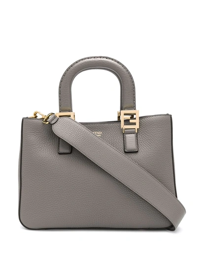 Fendi Mini Ff Roma Leather Shopper Bag In Grey