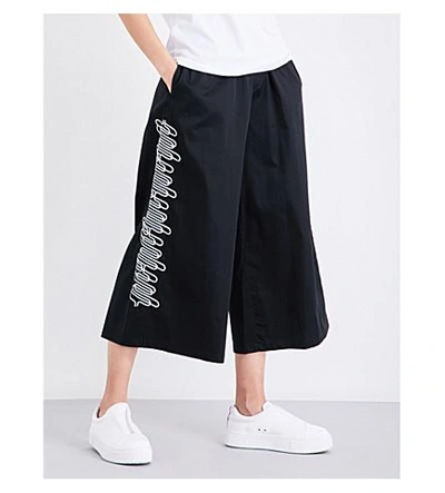 Opening Ceremony Embroidered Wide Mid-rise Stretch-cotton Pants In Black