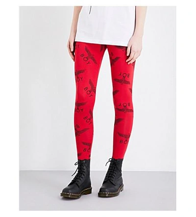Boy London Logo-print Mid-rise Stretch-cotton Leggings In Red