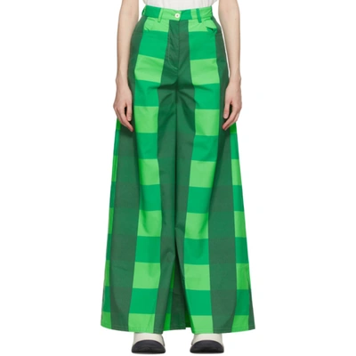 Sunnei Green Taffeta Check Trousers In Green Check