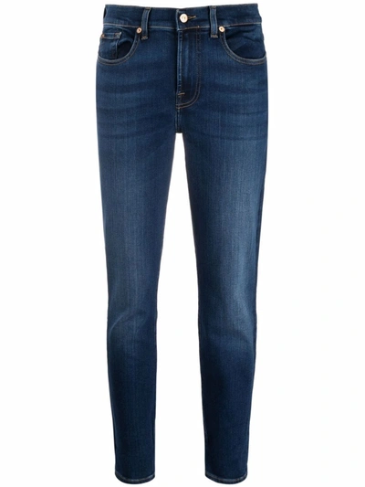 7 For All Mankind The Skinny B(air) Mid-rise Jeans In Dark Wash