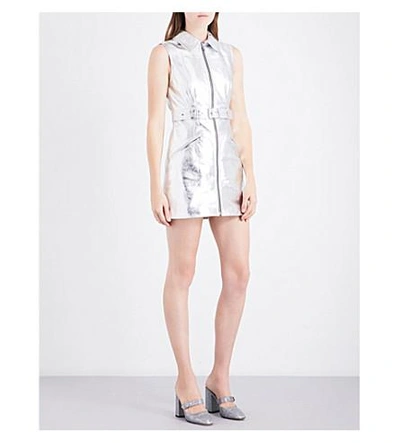 A.w.a.k.e. Motorcycle Leather Mini Dress In Silver