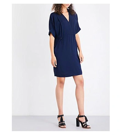 Whistles Frances Gathered Crepe Dress In Navy