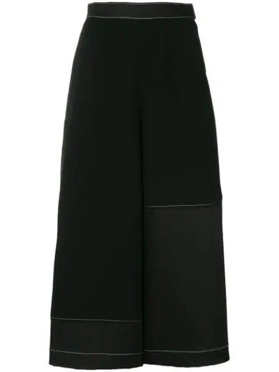 Loewe Contrast-stitch Wide Cropped High-rise Crepe Culottes In Black
