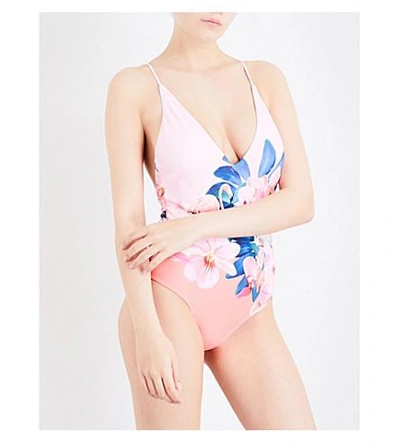 Ted Baker Sunie Orchid Wonderland-print Swimsuit In Straw