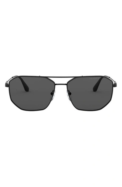 Prada 57mm Polarized Pilot Sunglasses In Black Grey