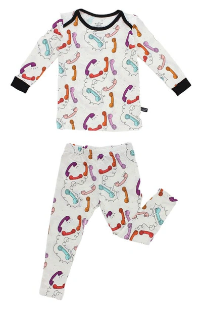 Peregrinewear Babies' Retro Phones Fitted Two-piece Pajamas In White/ Multi