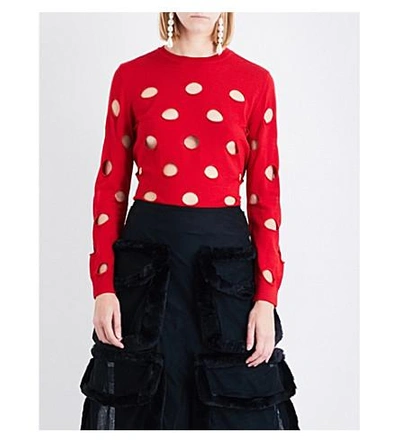 Simone Rocha Dot-cutout Wool Silk And Cashmere Sweater In Red