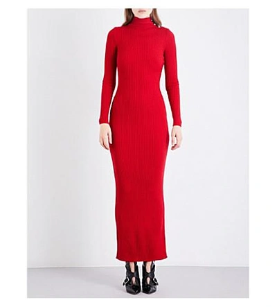 Balmain Turtleneck Merino Wool Dress In Red