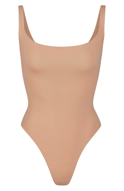 Skims Fits Everybody Square Neck Sleeveless Bodysuit In Ochre