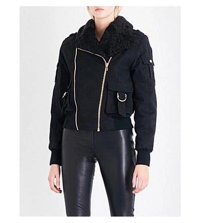 Balmain Shearling-lined Stretch-cotton Bomber Jacket In Noir