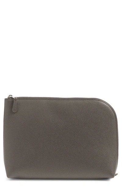 The Row Large Leather Zip Pouch In Ash Grey Pld