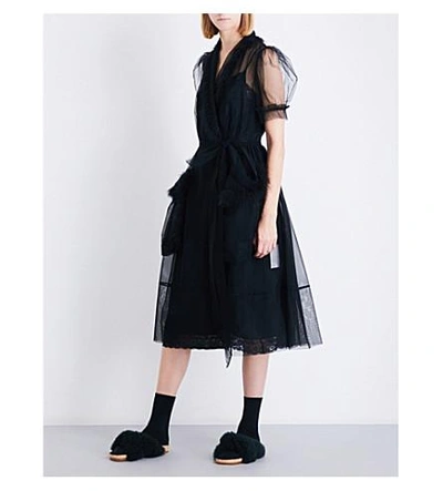 Simone Rocha Teddy-trim Tulle Midi Dress In Black