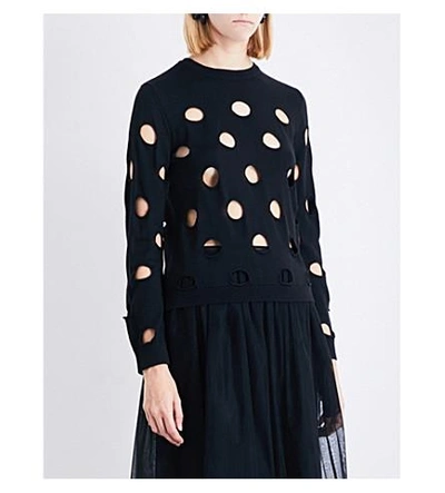 Simone Rocha Dot-cutout Wool Silk And Cashmere Sweater In Black