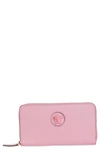 Versace La Medusa Zip Around Leather Wallet In Pink