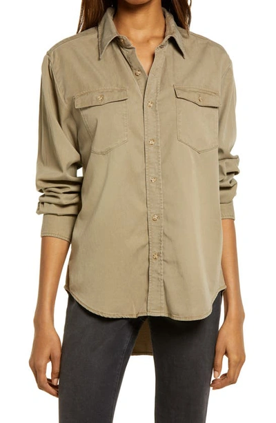 Good American Easy Button-up Shirt In Khaki Green