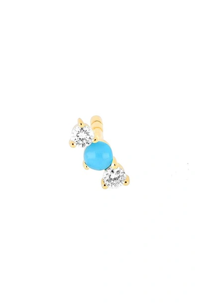 Ef Collection Diamond And Turquoise Bar Stud Earring, Single In Yellow Gold/ Diamond/turq