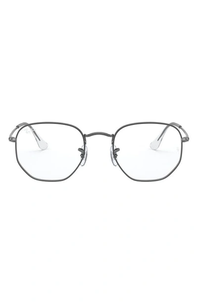 Ray Ban 51mm Round Optical Glasses In Shiny Gunmetal