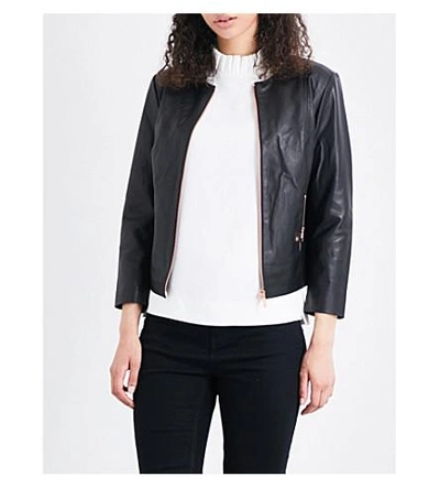 Ted Baker Fai Printed-lining Leather Jacket In Black
